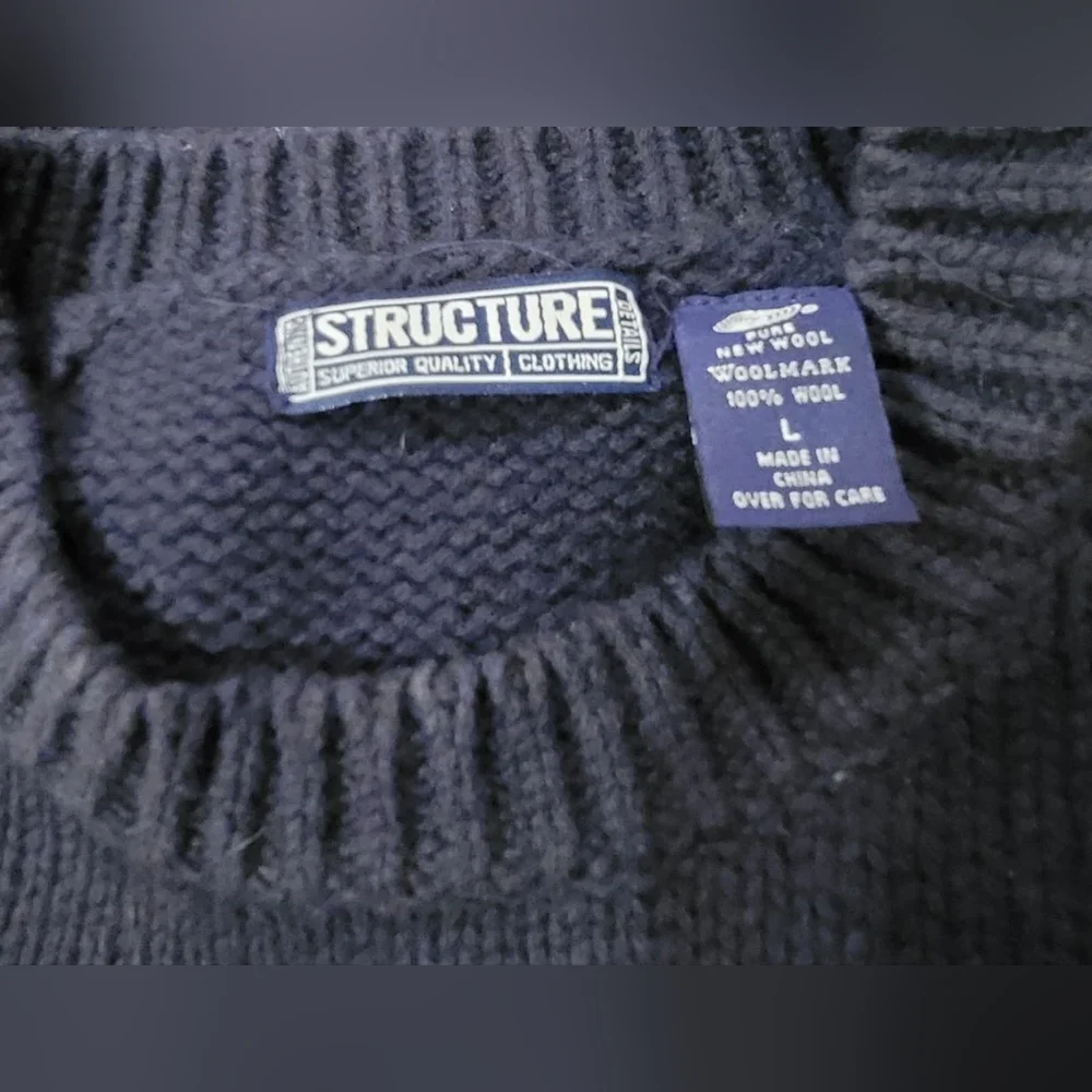 Structure Men's %100 Wool Sweater ~ Large/ Navy Blue Vintage